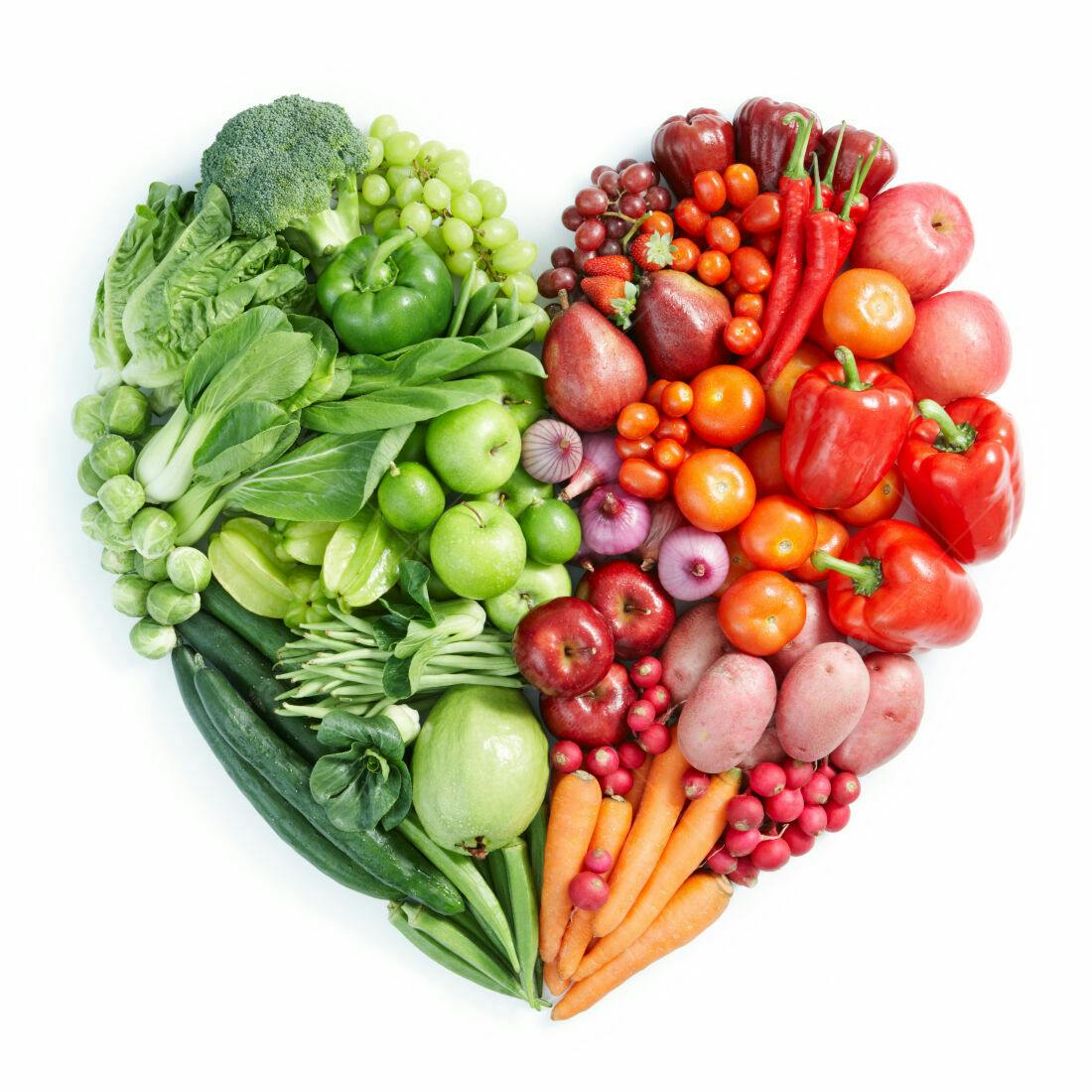 Frutas e legumes em formato de coração