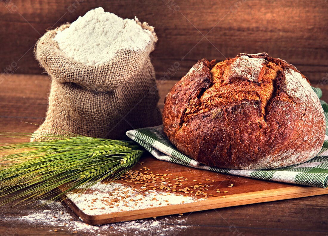 Pão artesanal com farinha e trigo