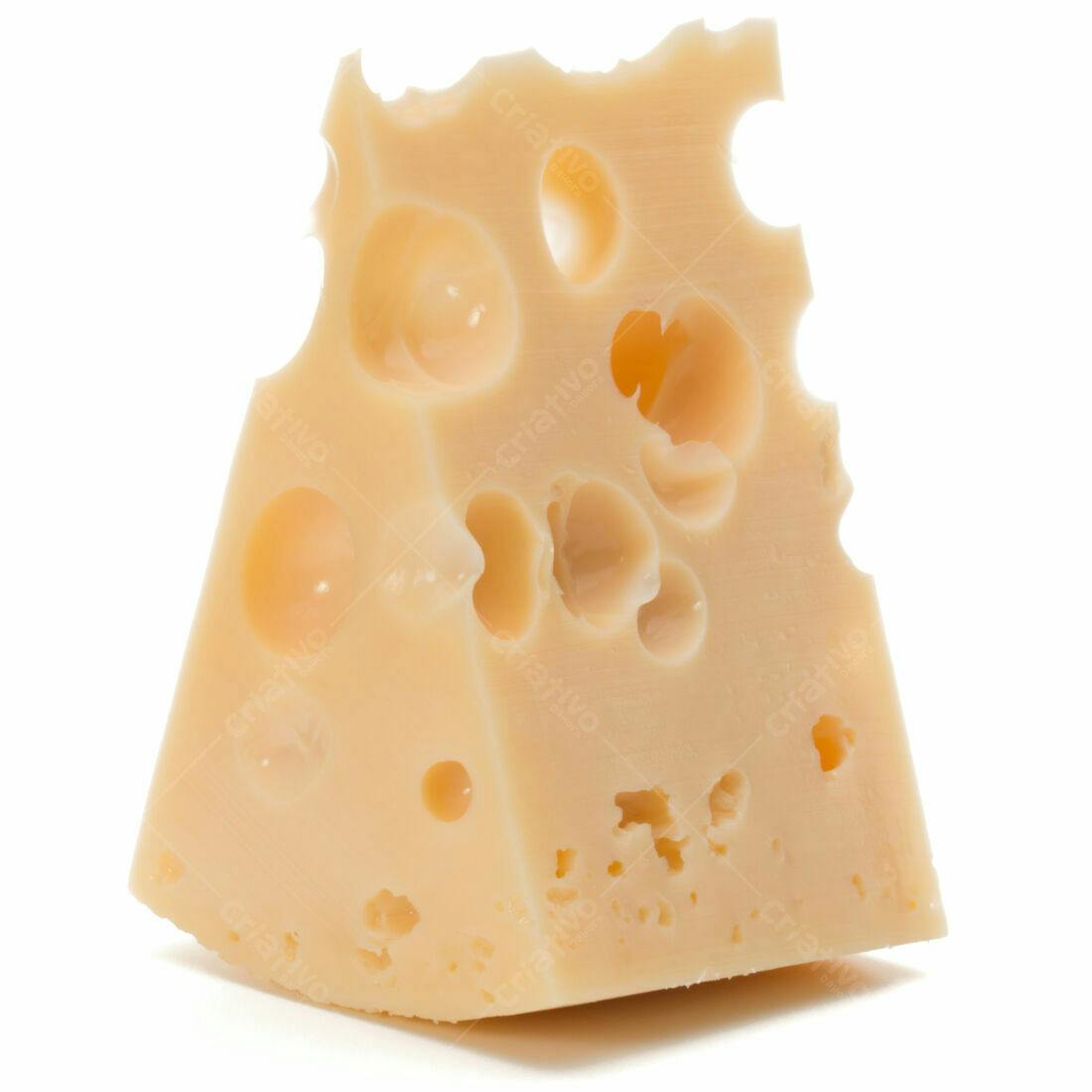 Fatia de queijo suíço com muitos furos