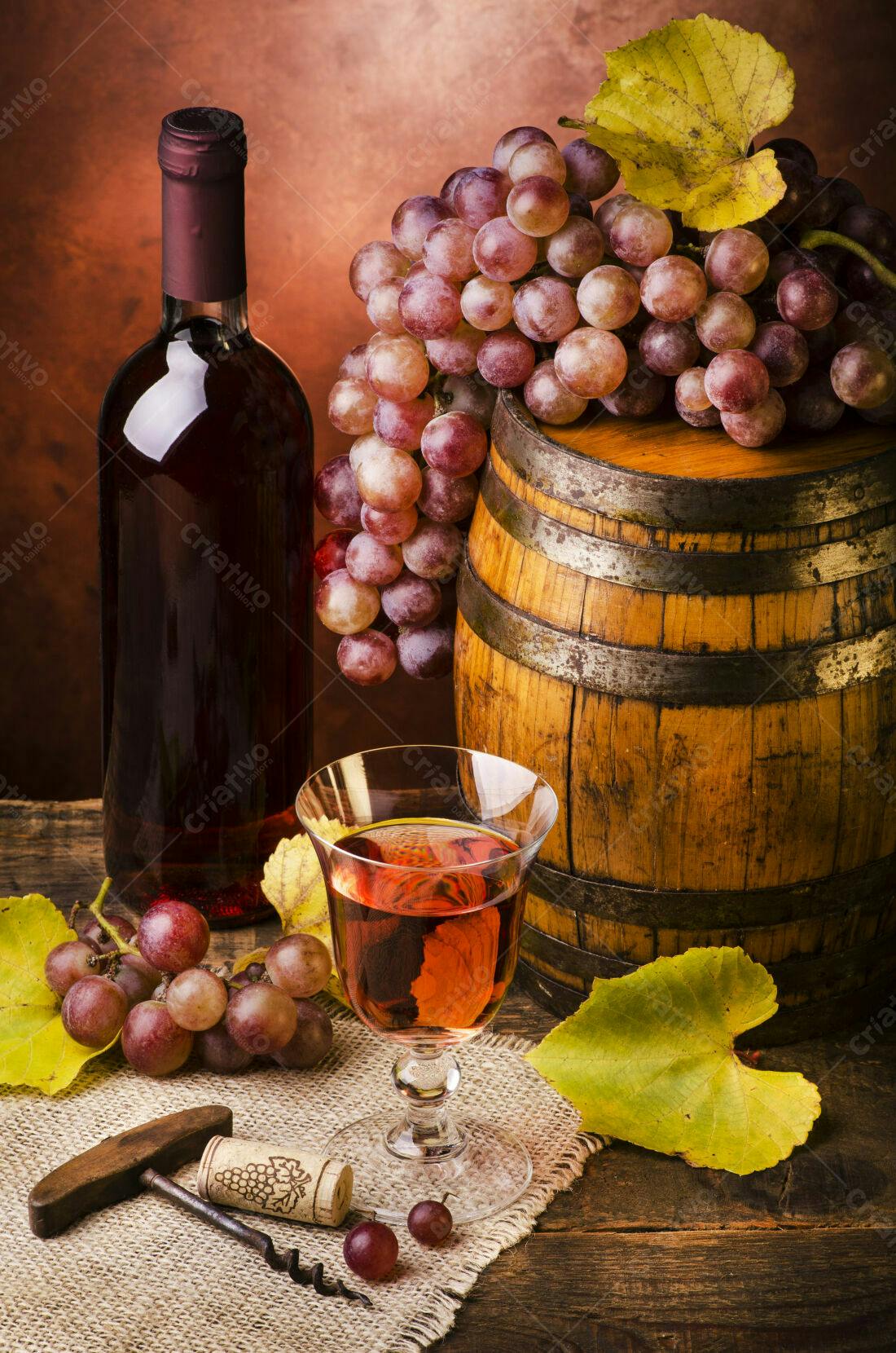 Vinho tinto uvas e barril outono