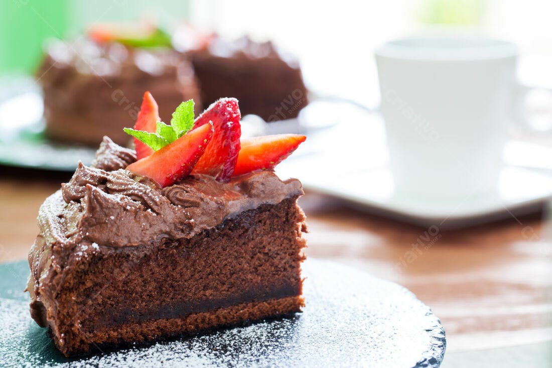 Bolo de chocolate com morangos frescos