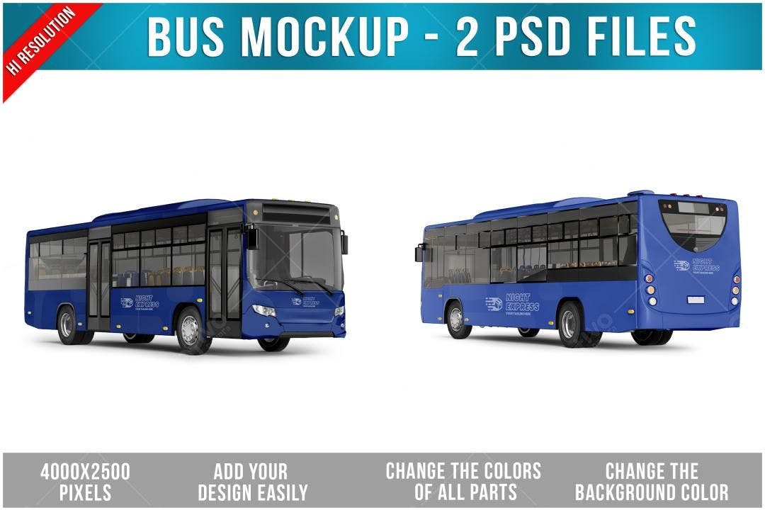 Mockup Realista de Ônibus Azul para Branding