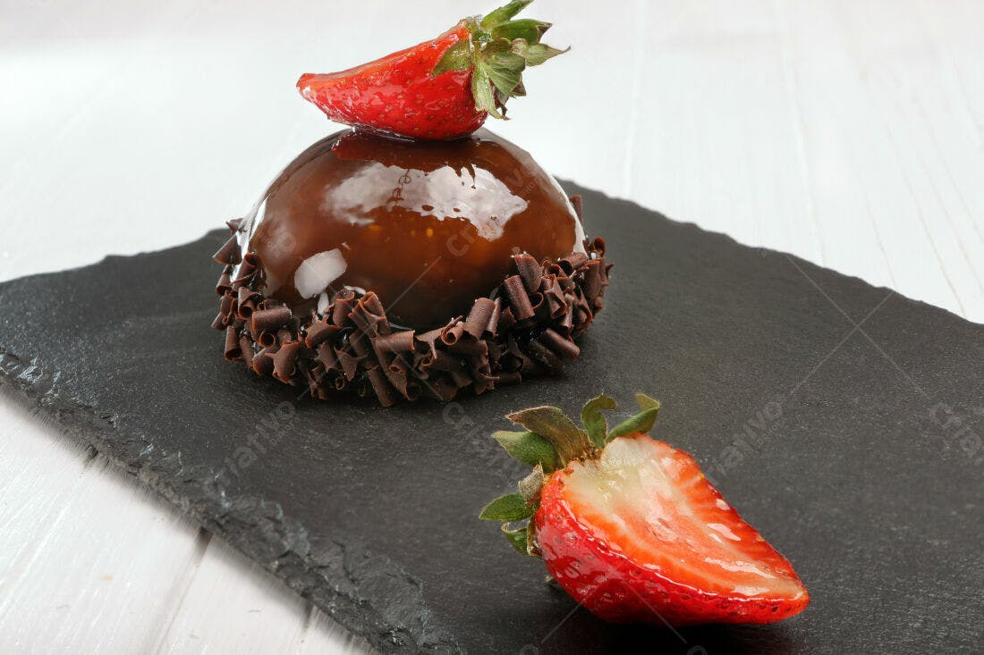 Sobremesa mousse de chocolate com morango