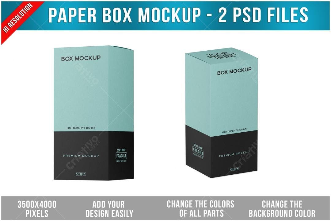 Mockup Caixa de Papel: Design Minimalista em Azul e Preto