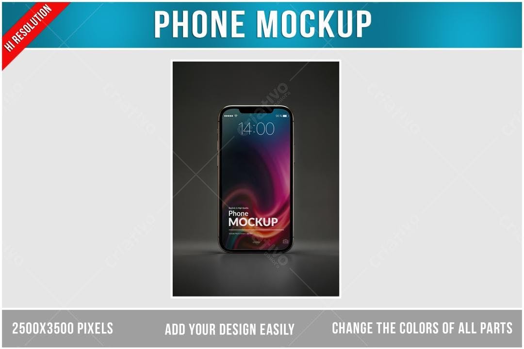 Mockup de Smartphone Realista: Tela Escuro com Acentos Dourados