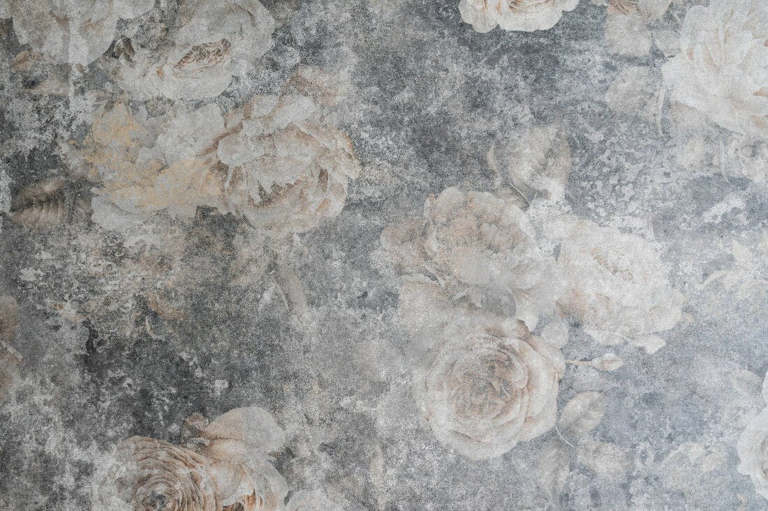 Textura Floral Rosas Cinza para Papel de Parede