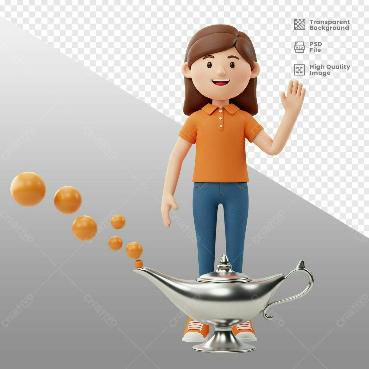 PSD Personagem de Desenho Animado com Lâmpada Mágica PSD Editável