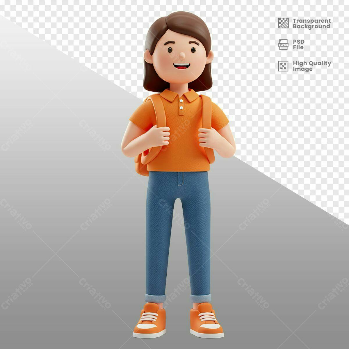 Personagem 3D Feminina para Apresentação PSD Editável