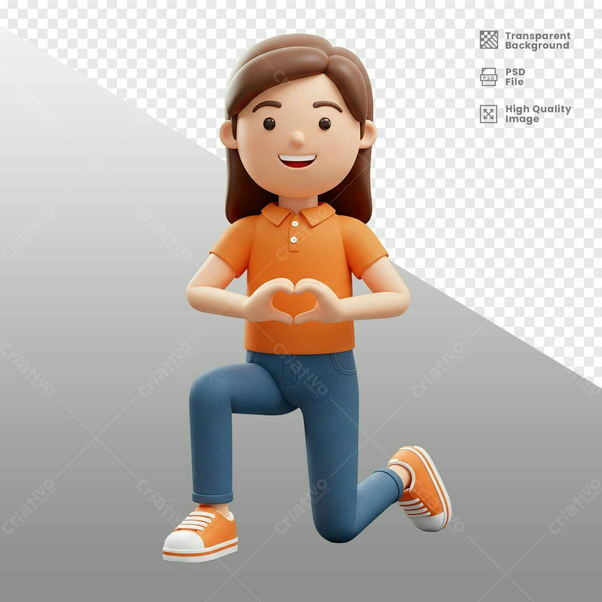 PSD Personagem 3D em Ação de Amor PSD Editável