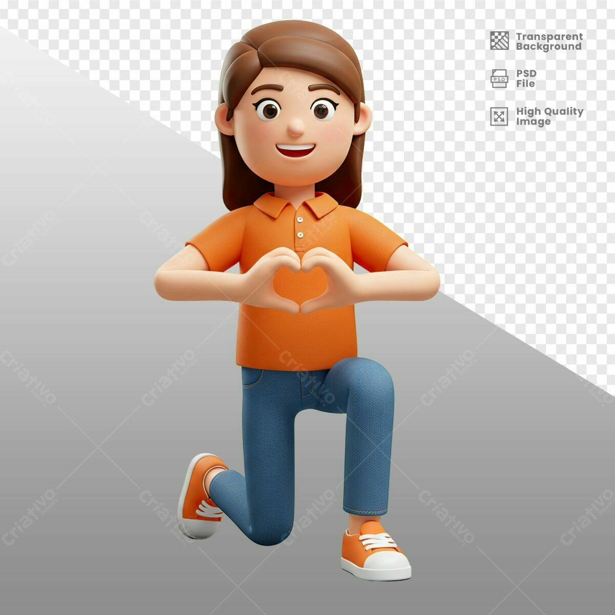 Personagem 3D em Ação de Amor PSD Editável