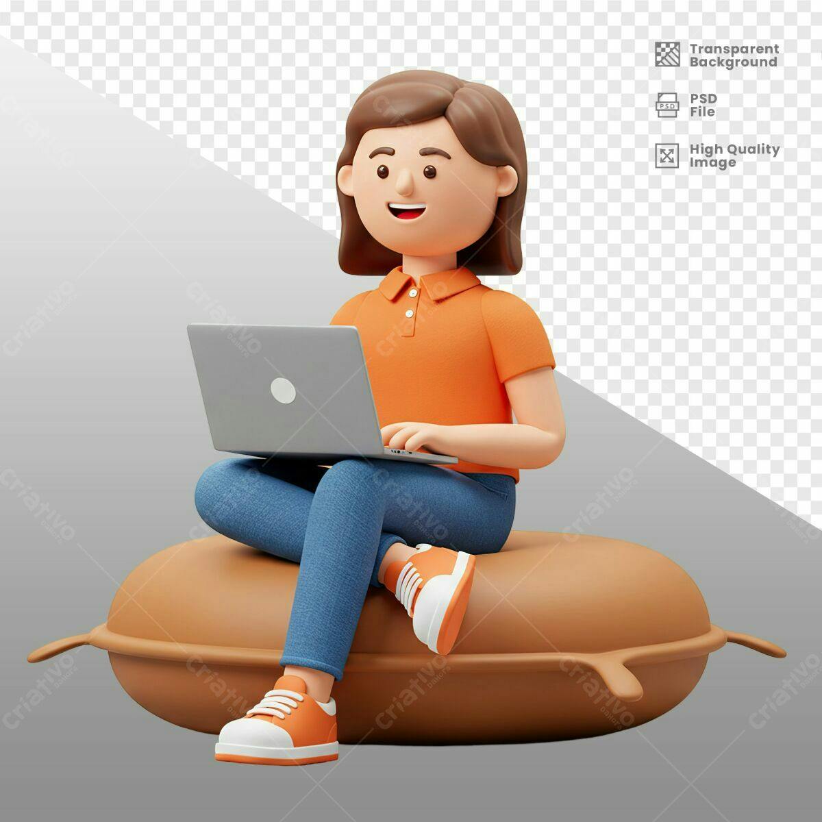 Ilustração 3D Pessoa Notebook PSD Editável