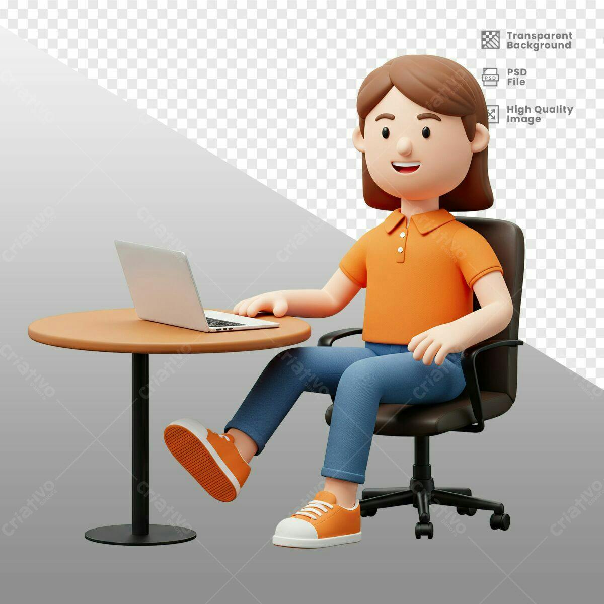 Ilustração 3D Pessoa Trabalhando em Notebook PSD Editável