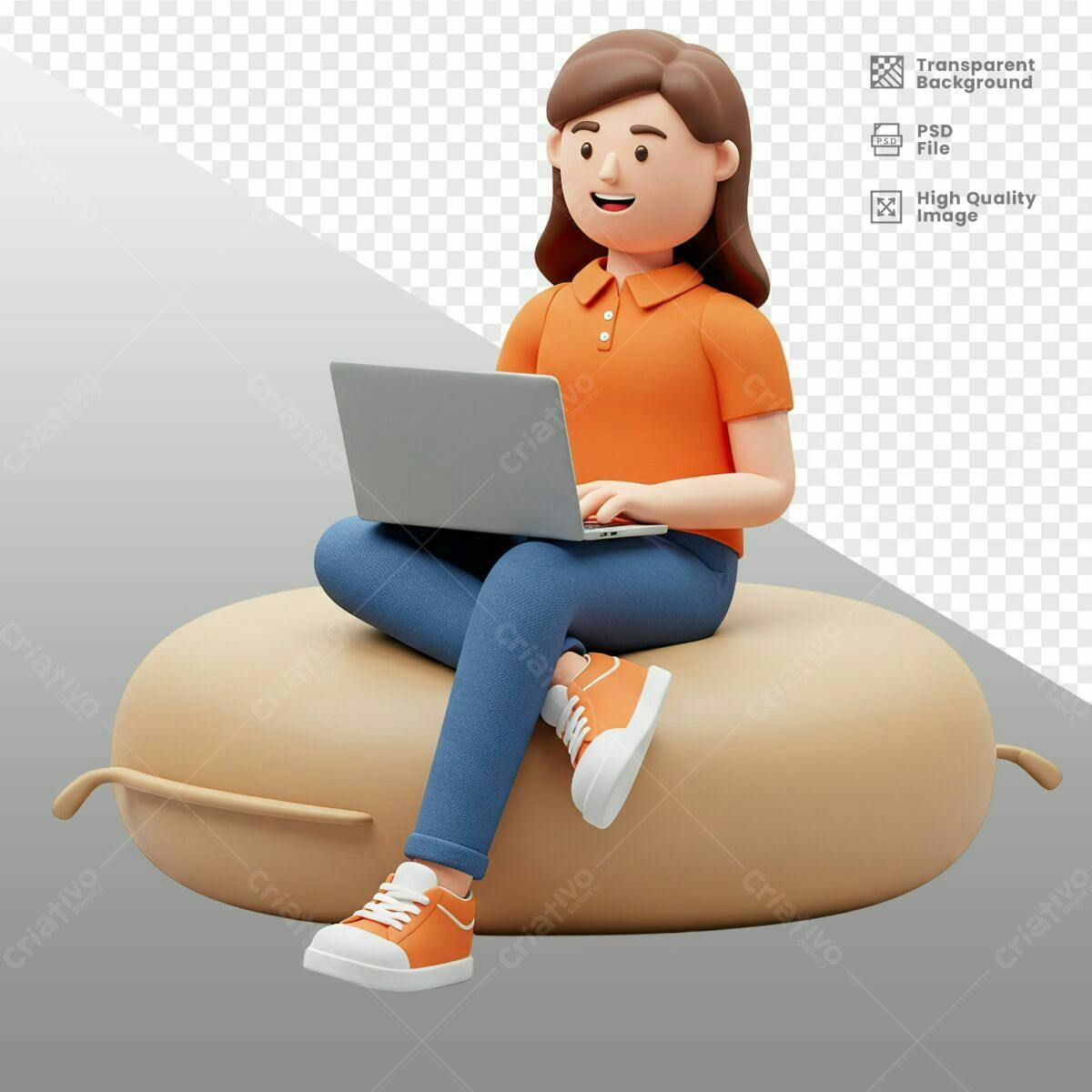Ilustração 3D Pessoa com Notebook PSD Editável