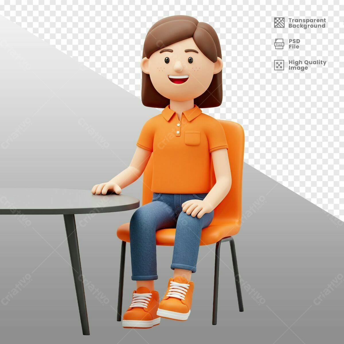 Personagem 3D Sentada PSD Editável