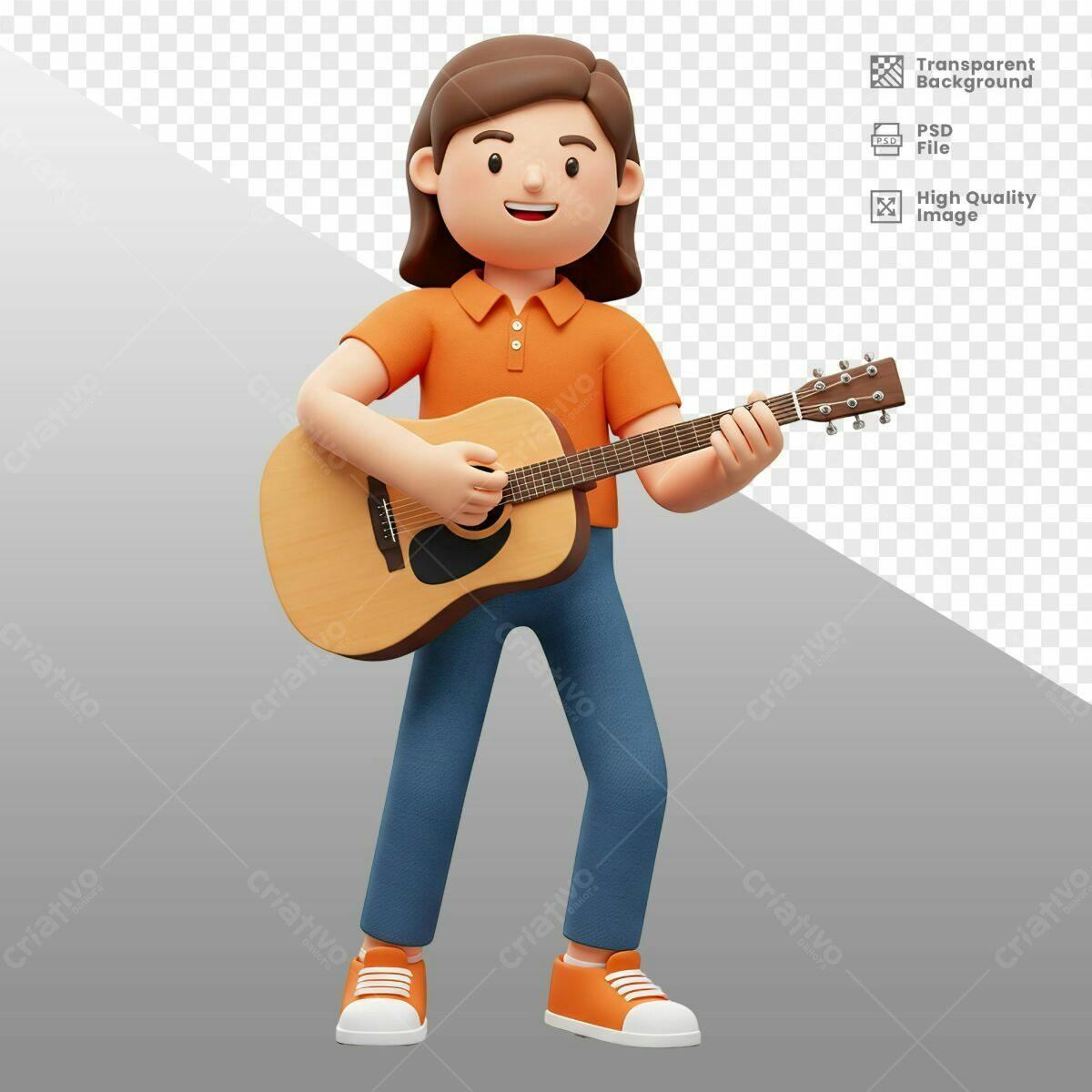 Ilustração 3D Pessoa Tocando Violão PSD Editável