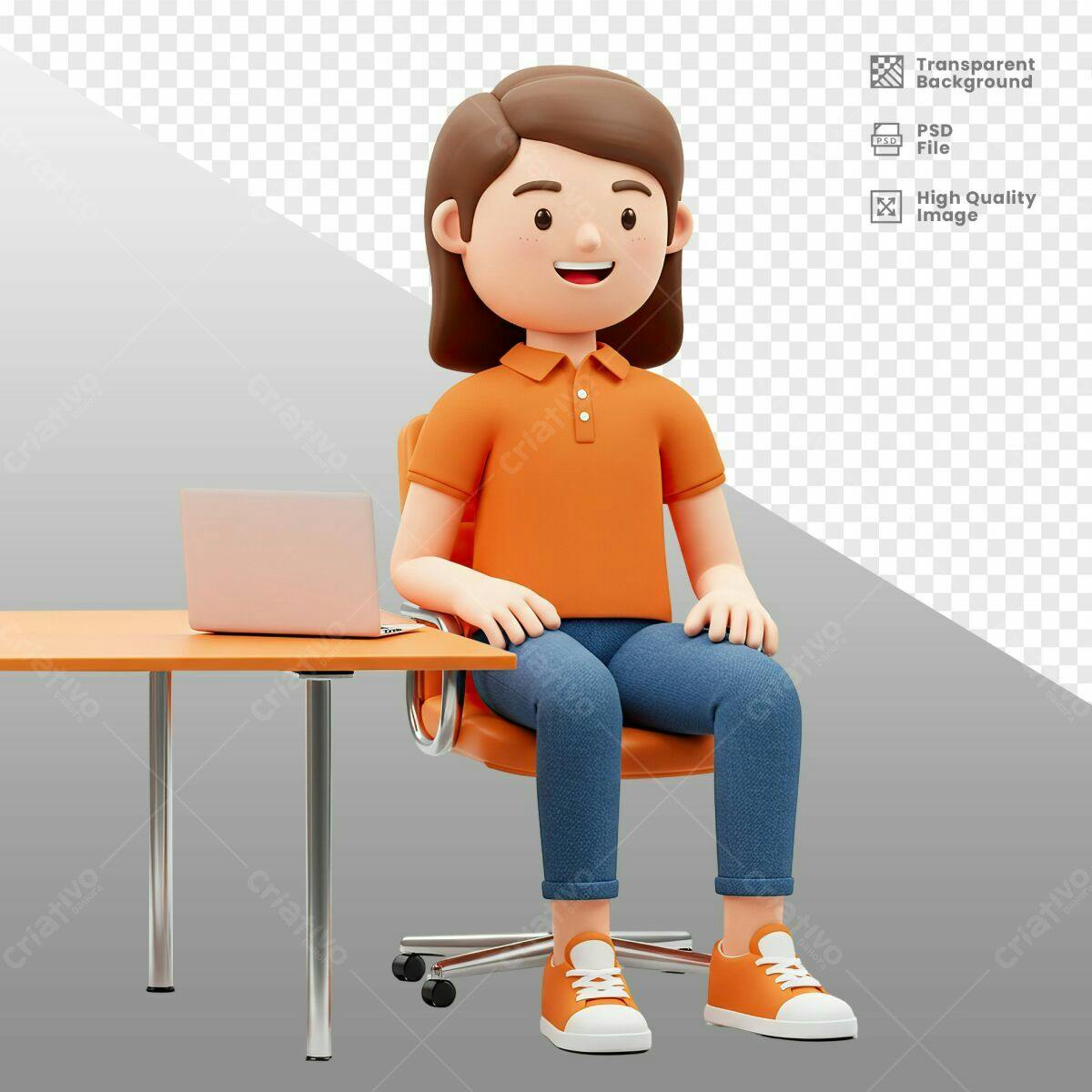 Ilustração 3D Pessoa no Escritório PSD Editável