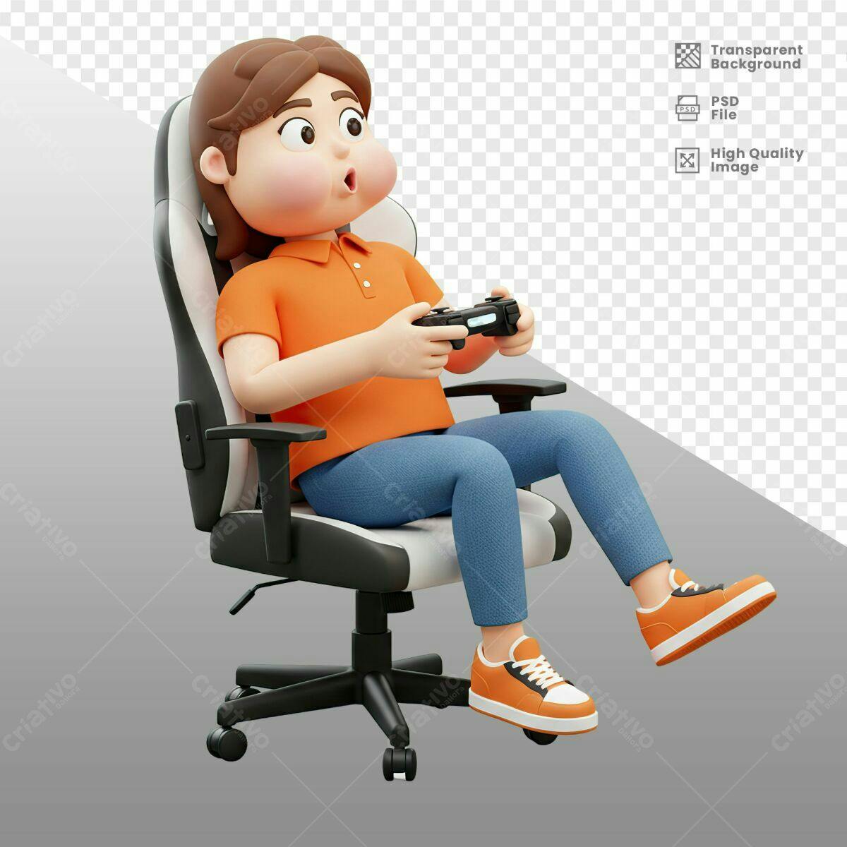 Ilustração Gamer Sentado em Cadeira Gamer PSD Editável