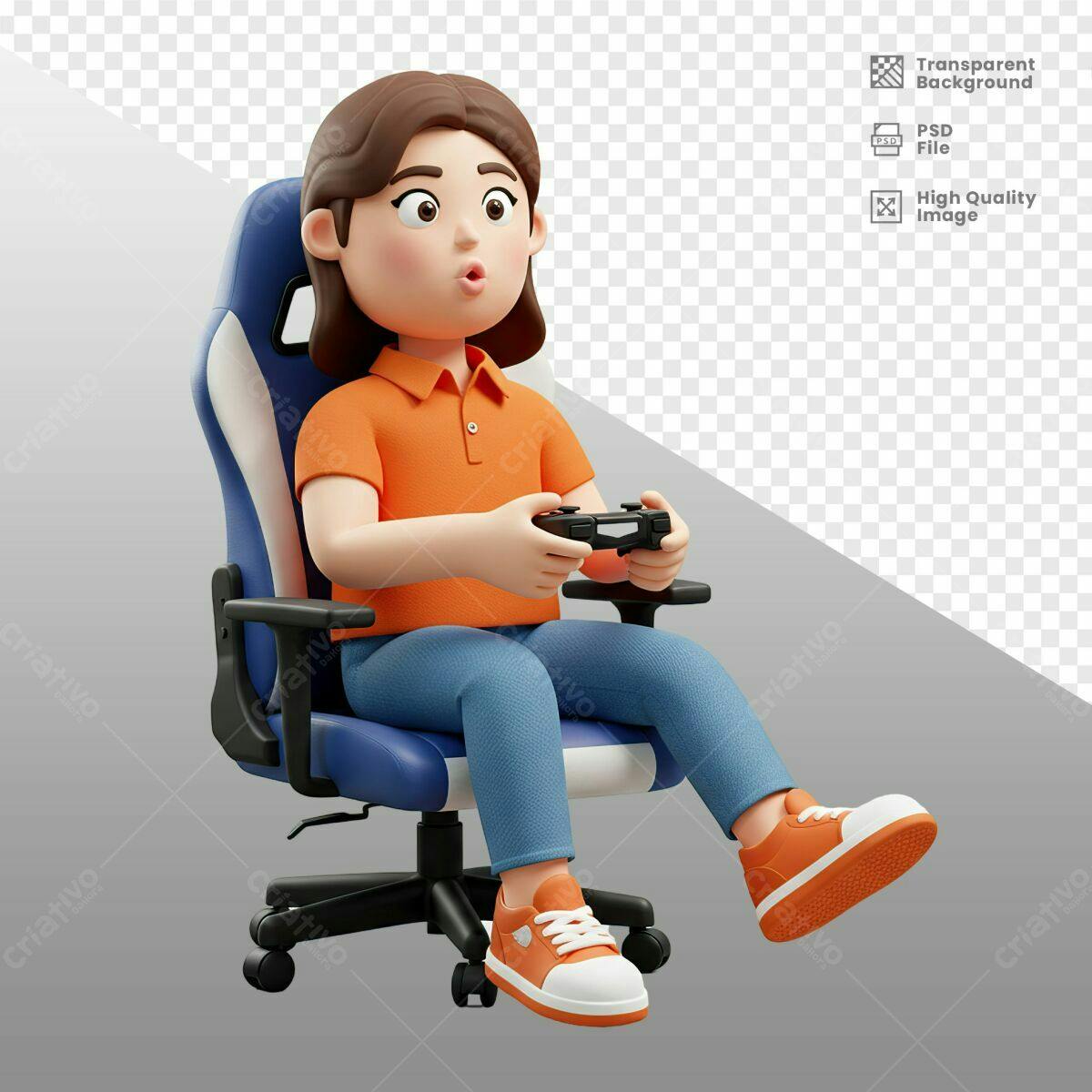 Ilustração Gamer Sentada em Cadeira Gamer PSD Editável