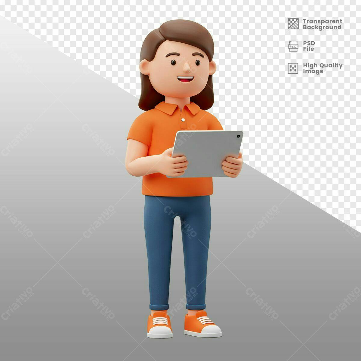 Personagem 3D com Tablet PSD Editável