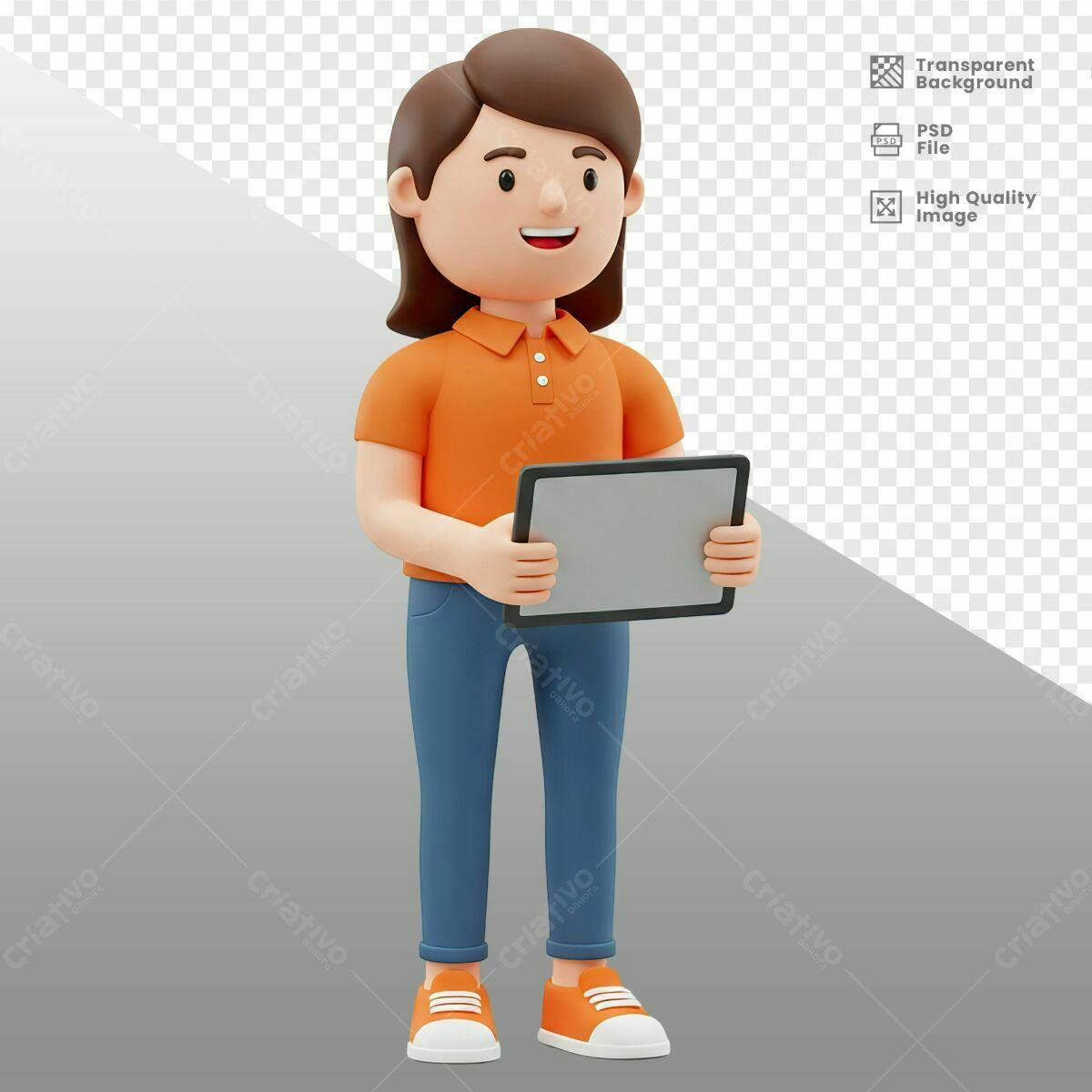 Personagem 3D com Tablet PSD Editável