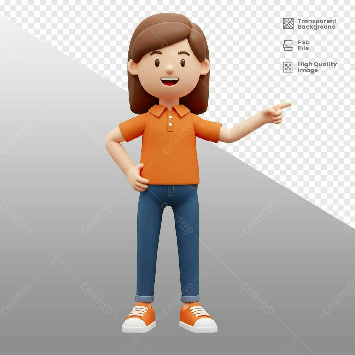 Personagem 3D Apontando PSD Editável