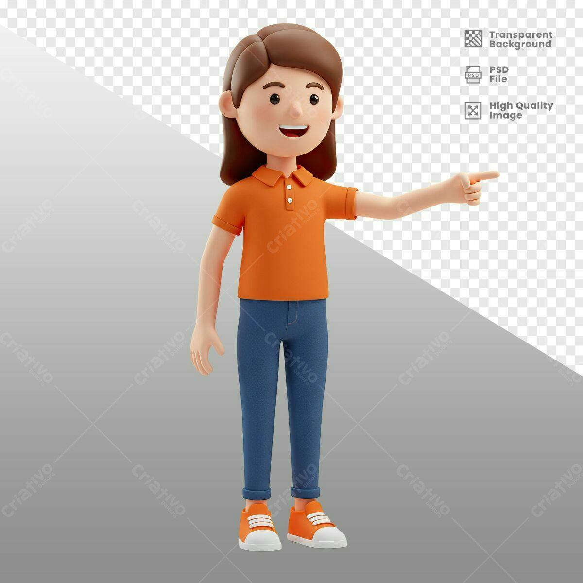 Personagem 3D Apontando PSD Editável