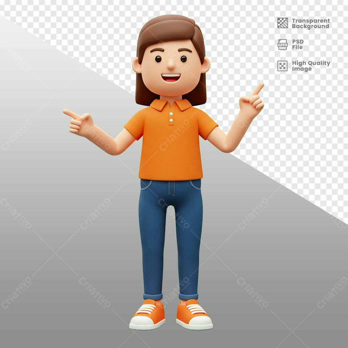 Personagem 3D Apontando PSD Editável