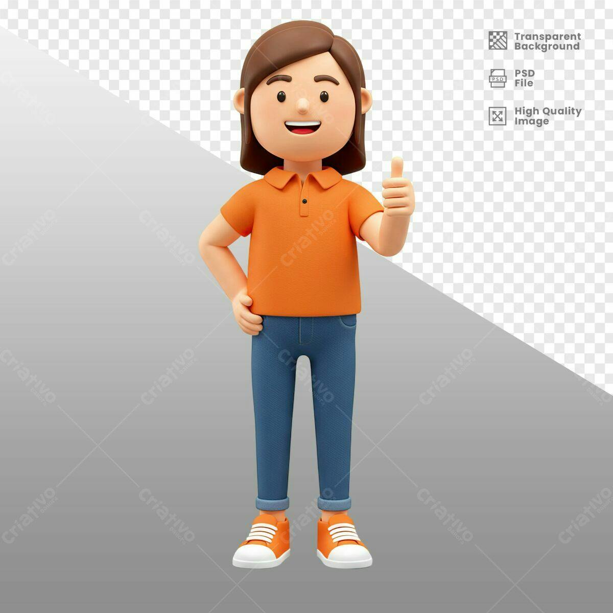 Personagem 3D Aprovação PSD Editável
