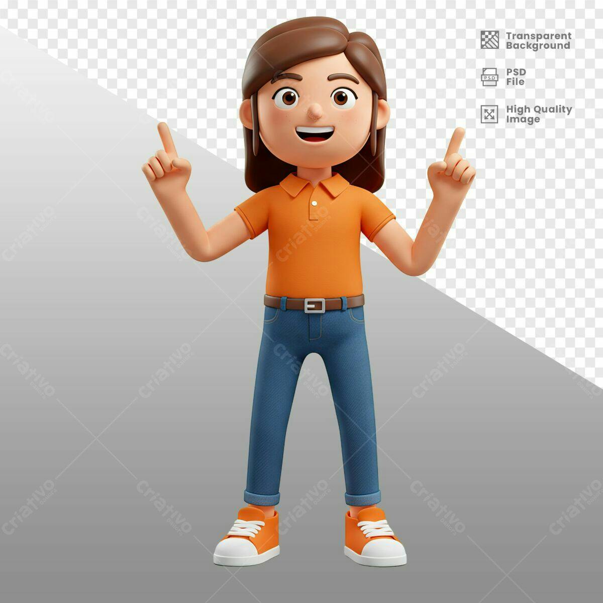 Personagem 3D Apontando PSD Editável