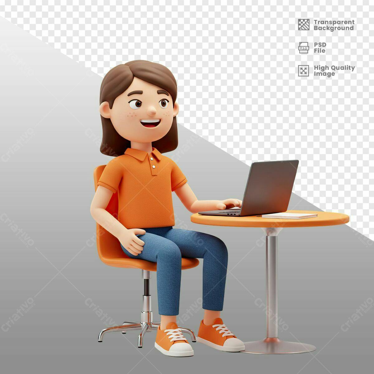 Ilustração Menina Notebook PSD Editável