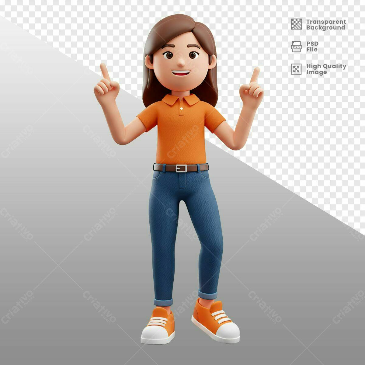 Modelo 3D Personagem Feminina Apontando PSD Editável