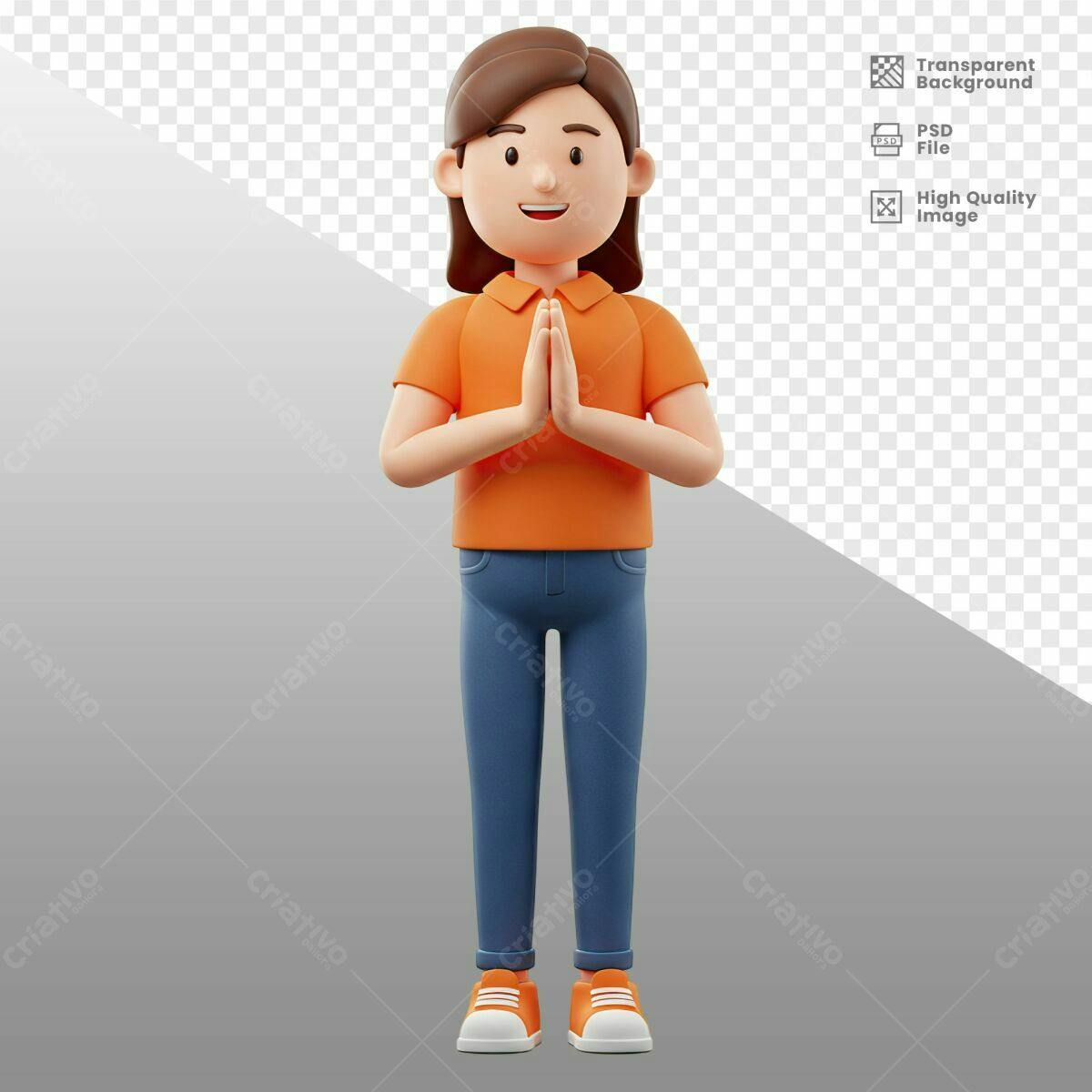 Personagem 3D Agradecendo PSD Editável