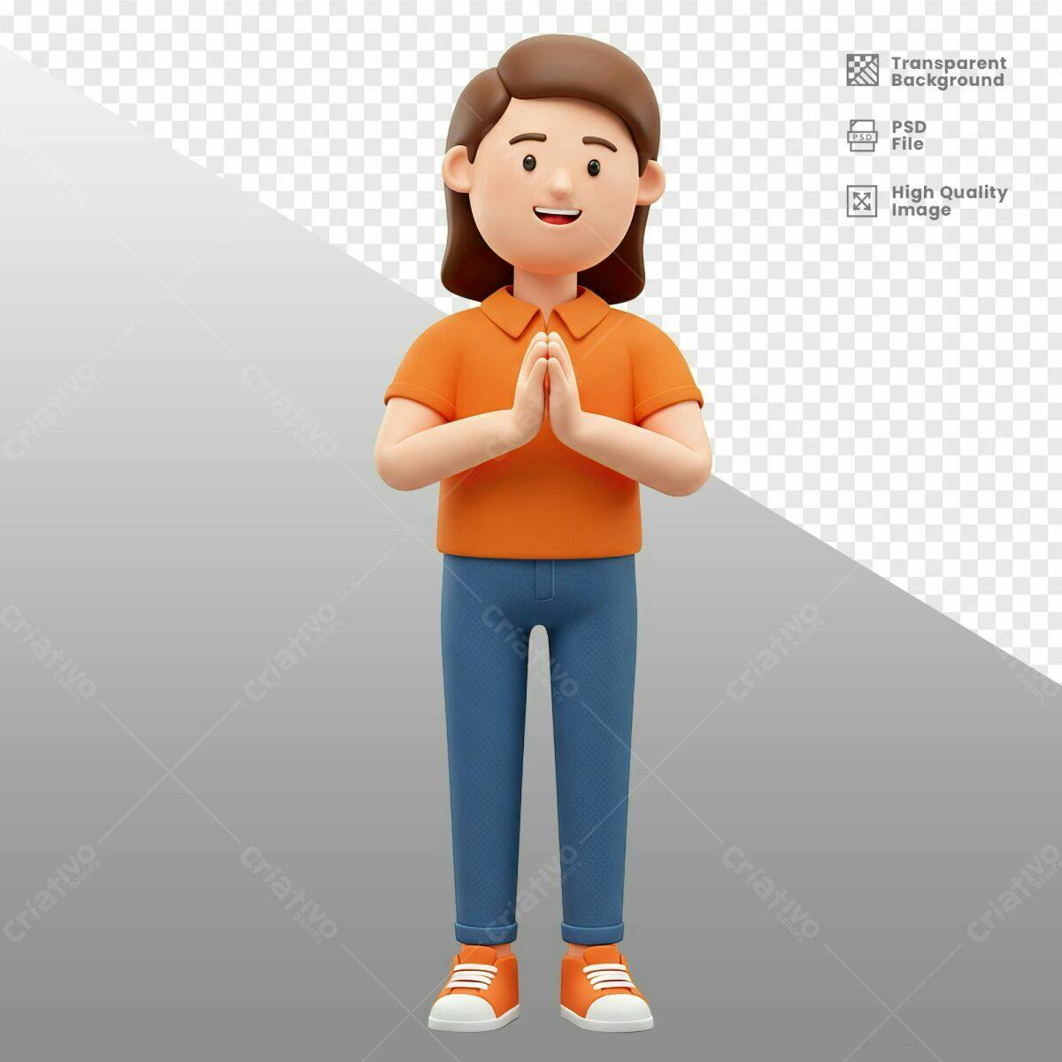 Personagem 3D Agradecendo PSD Editável