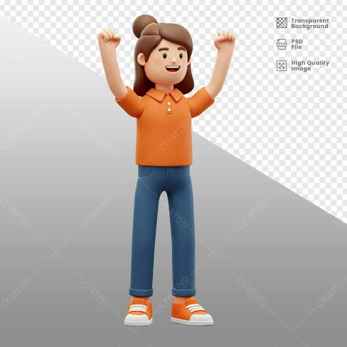Personagem 3D Feminina Celebrando Sucesso PSD Editável