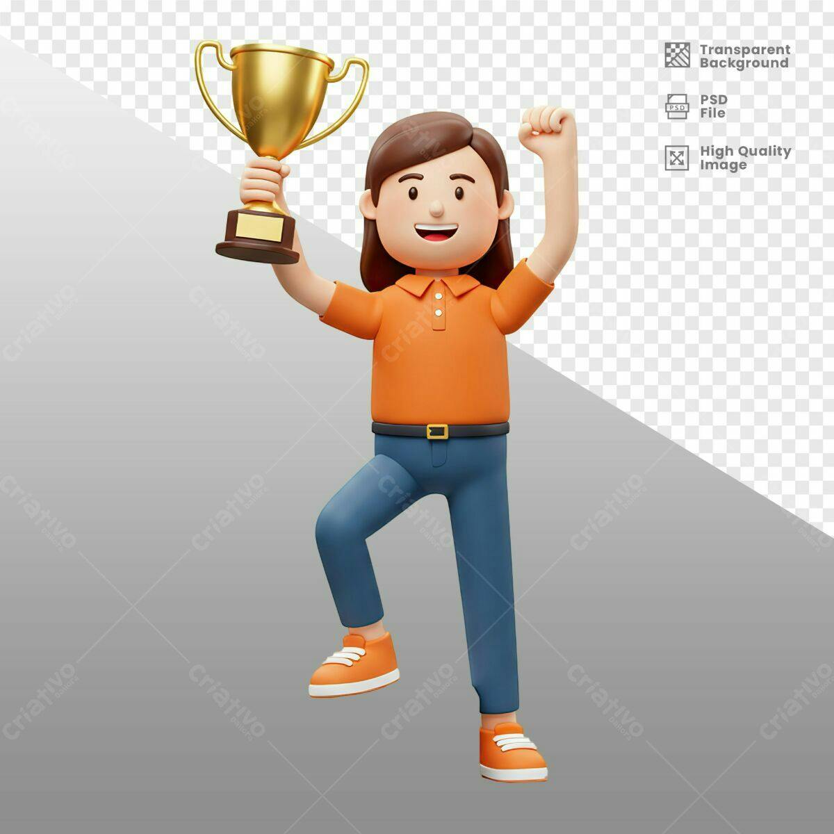 Personagem 3D Celebrando Vitória PSD Editável
