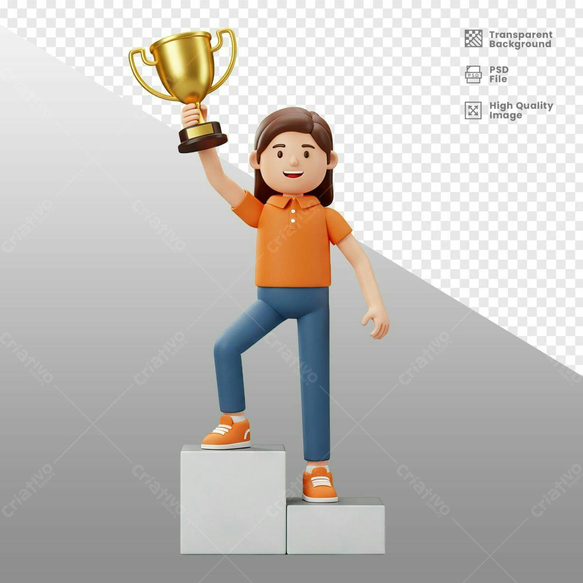 Ilustração 3D Pessoa com Troféu PSD Editável