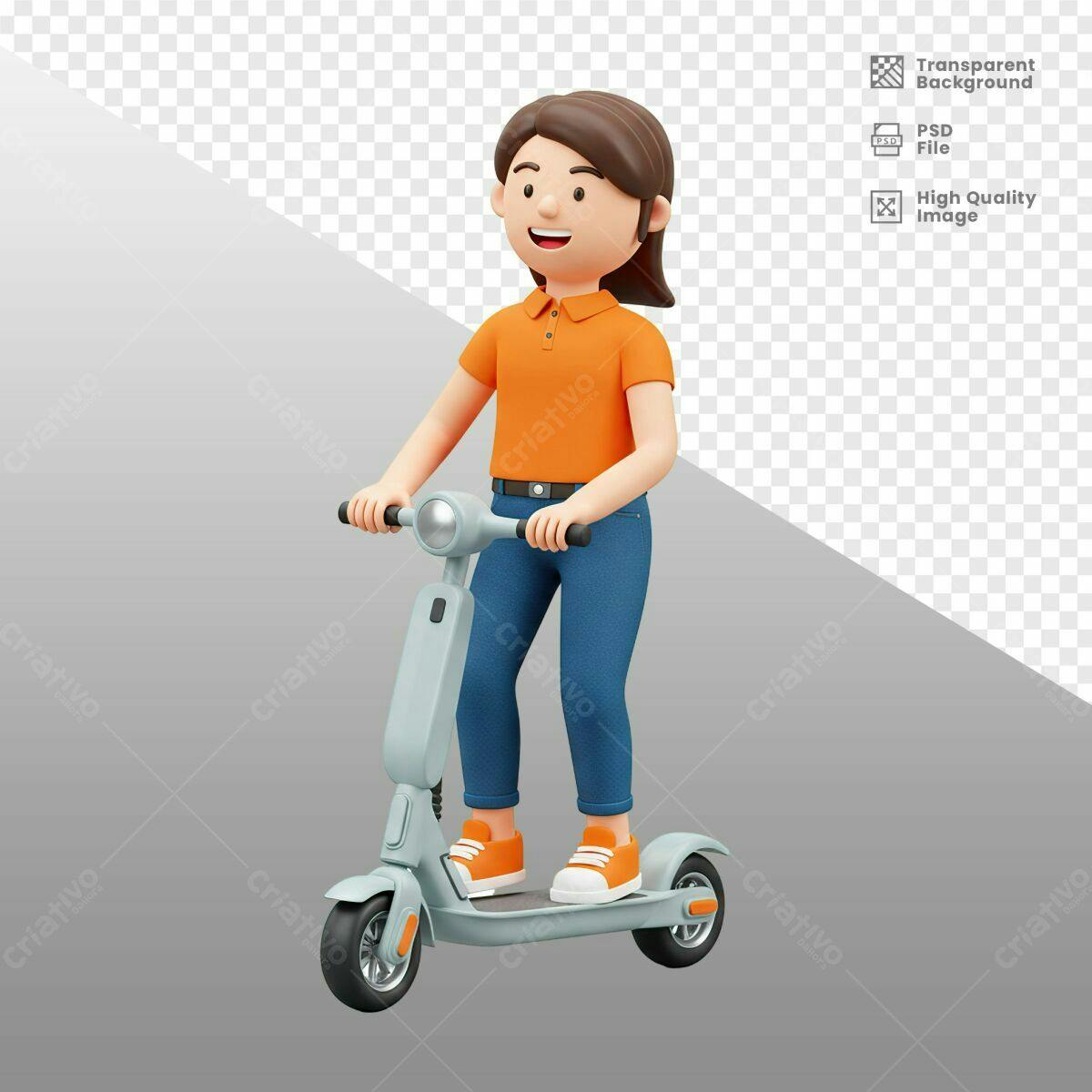 Ilustração 3D Pessoa em Patinete Elétrico PSD Editável