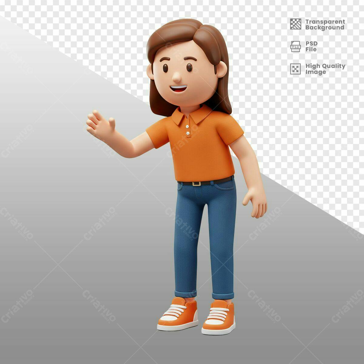 Personagem 3D Apontando PSD Editável