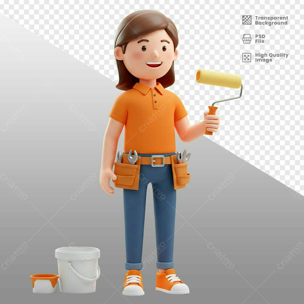 Personagem Cartoon Pintora PSD Editável