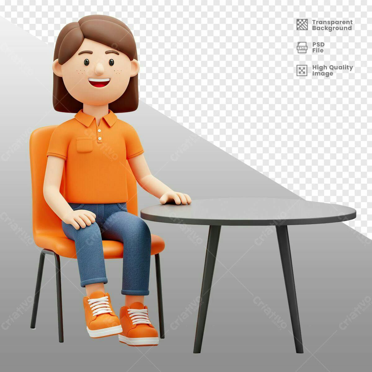 Mockup Personagem 3D Sentada PSD Editável