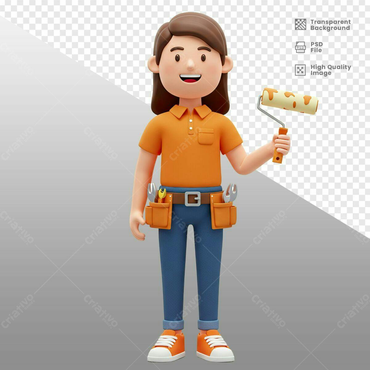 Personagem Cartoon Pintora PSD Editável
