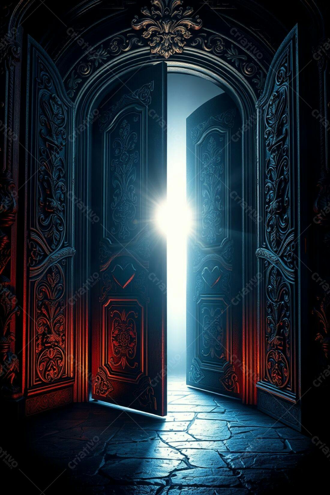 Portas antigas abertas luz brilhante