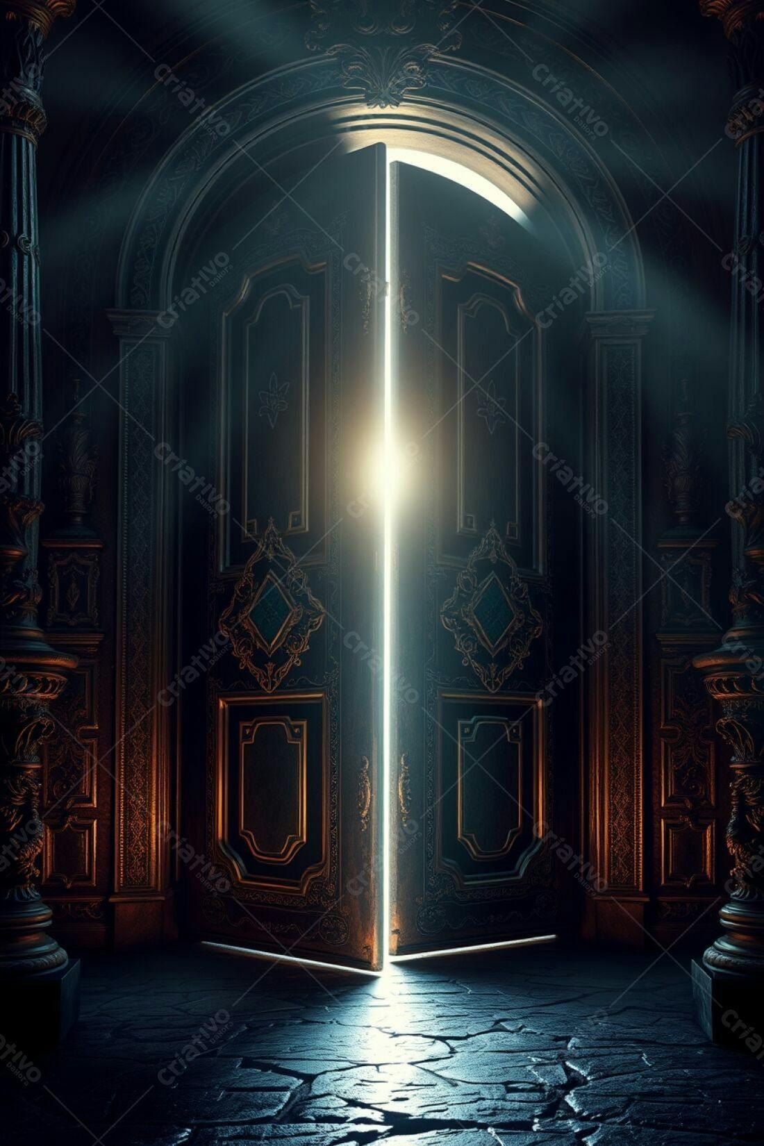 Porta antiga aberta com luz brilhante