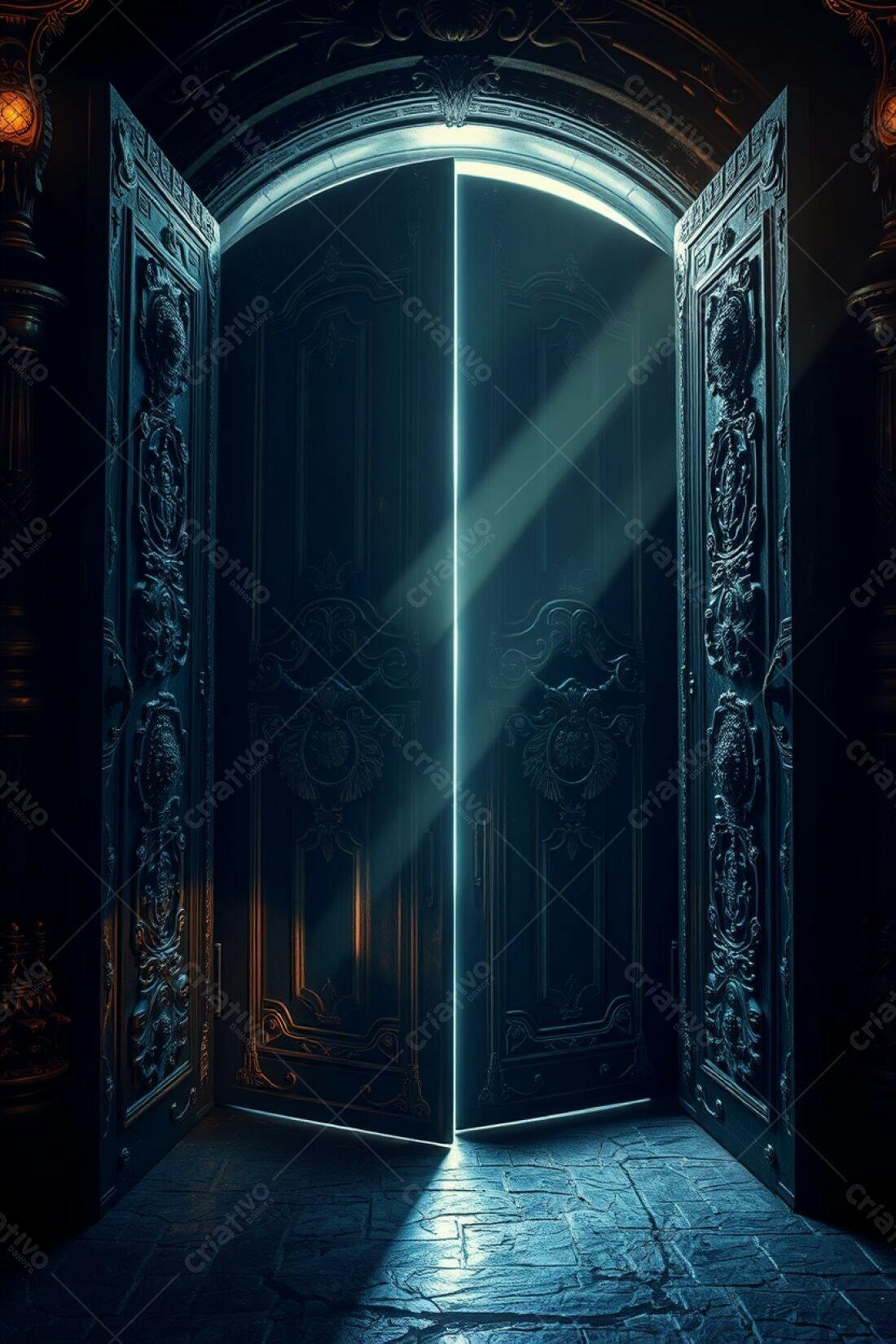 Portas antigas abertas revelando luz