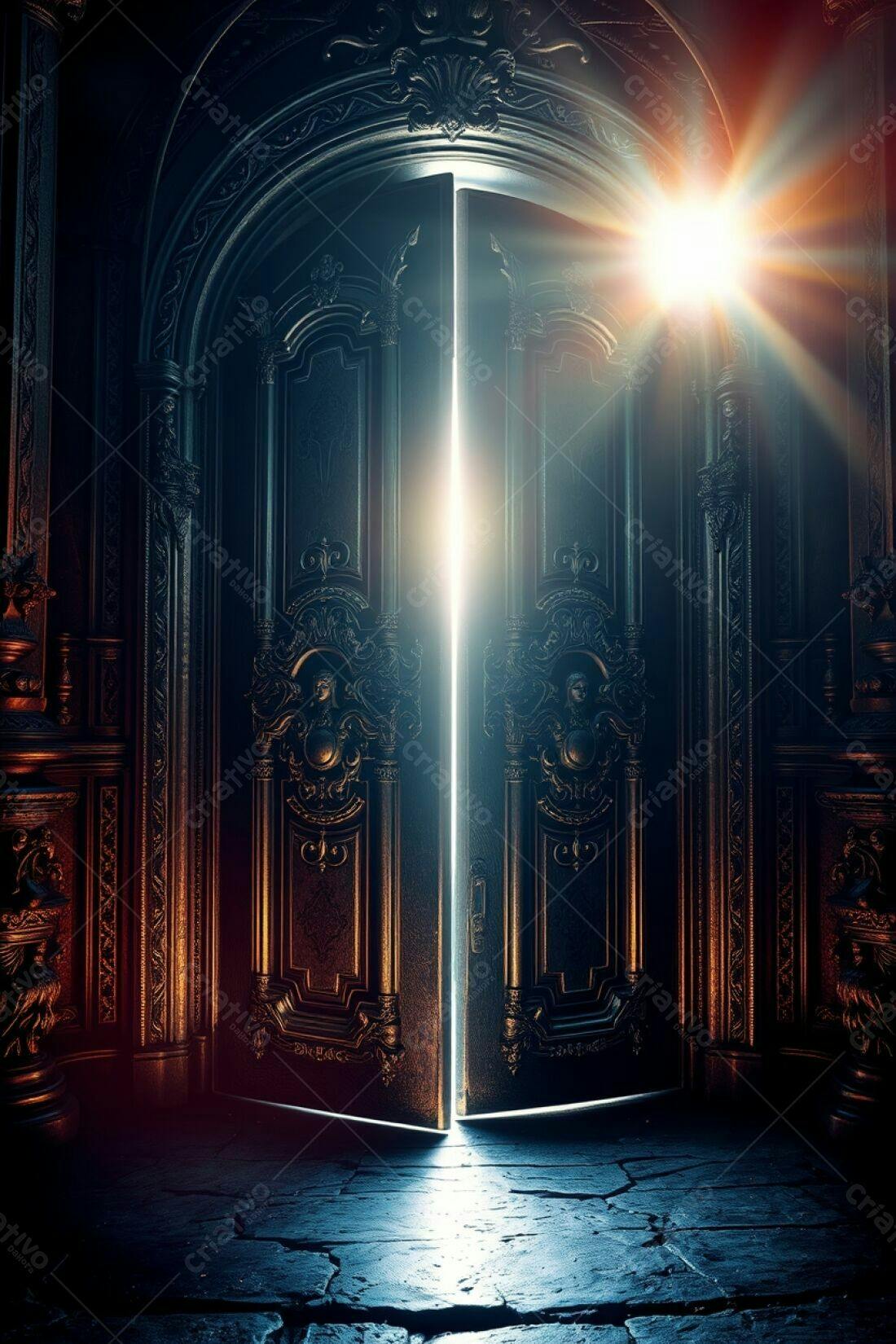 Porta antiga aberta luz brilhante