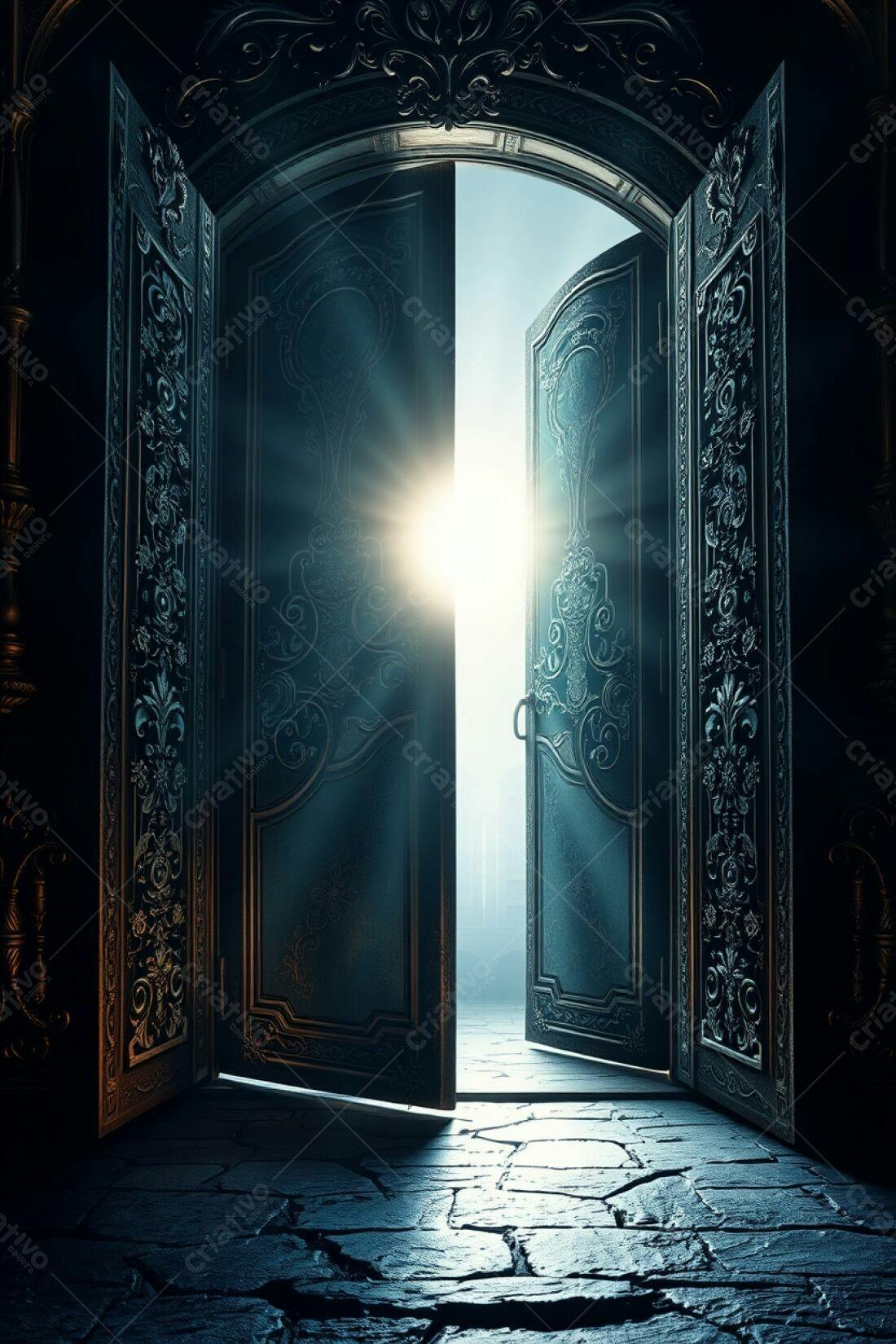 Portas antigas abertas para a luz do sol