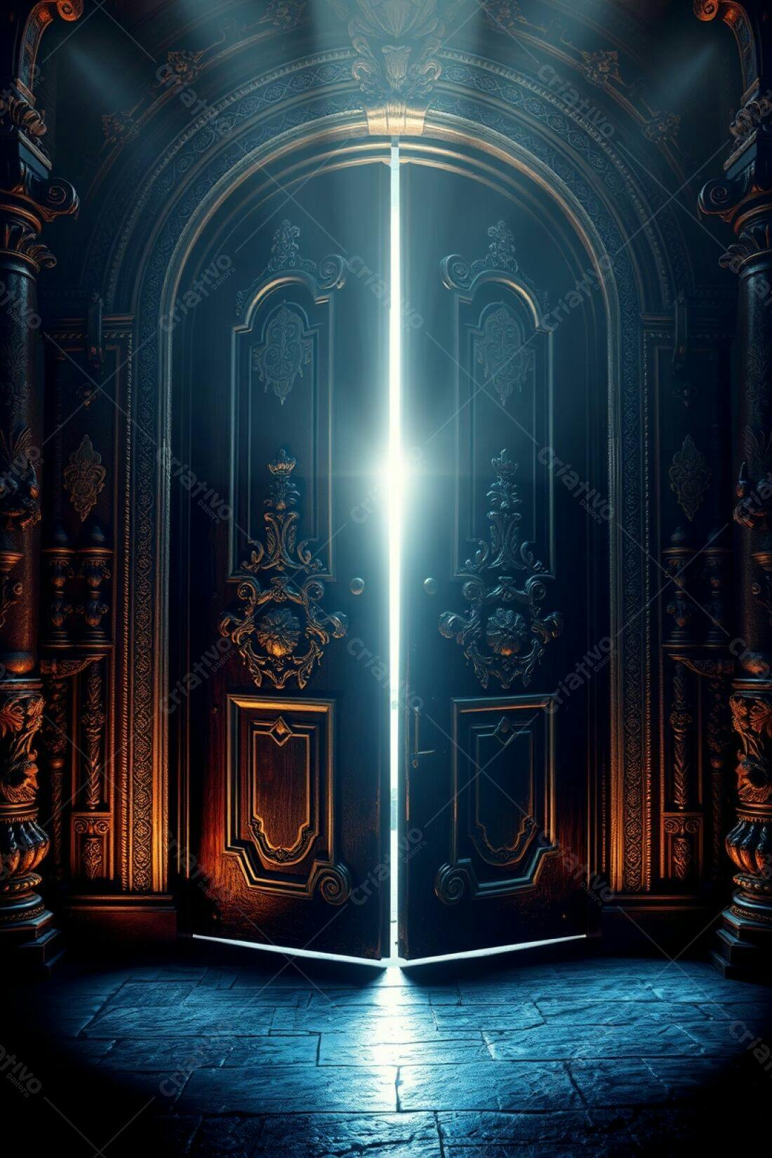 Portas antigas abertas luz brilhante