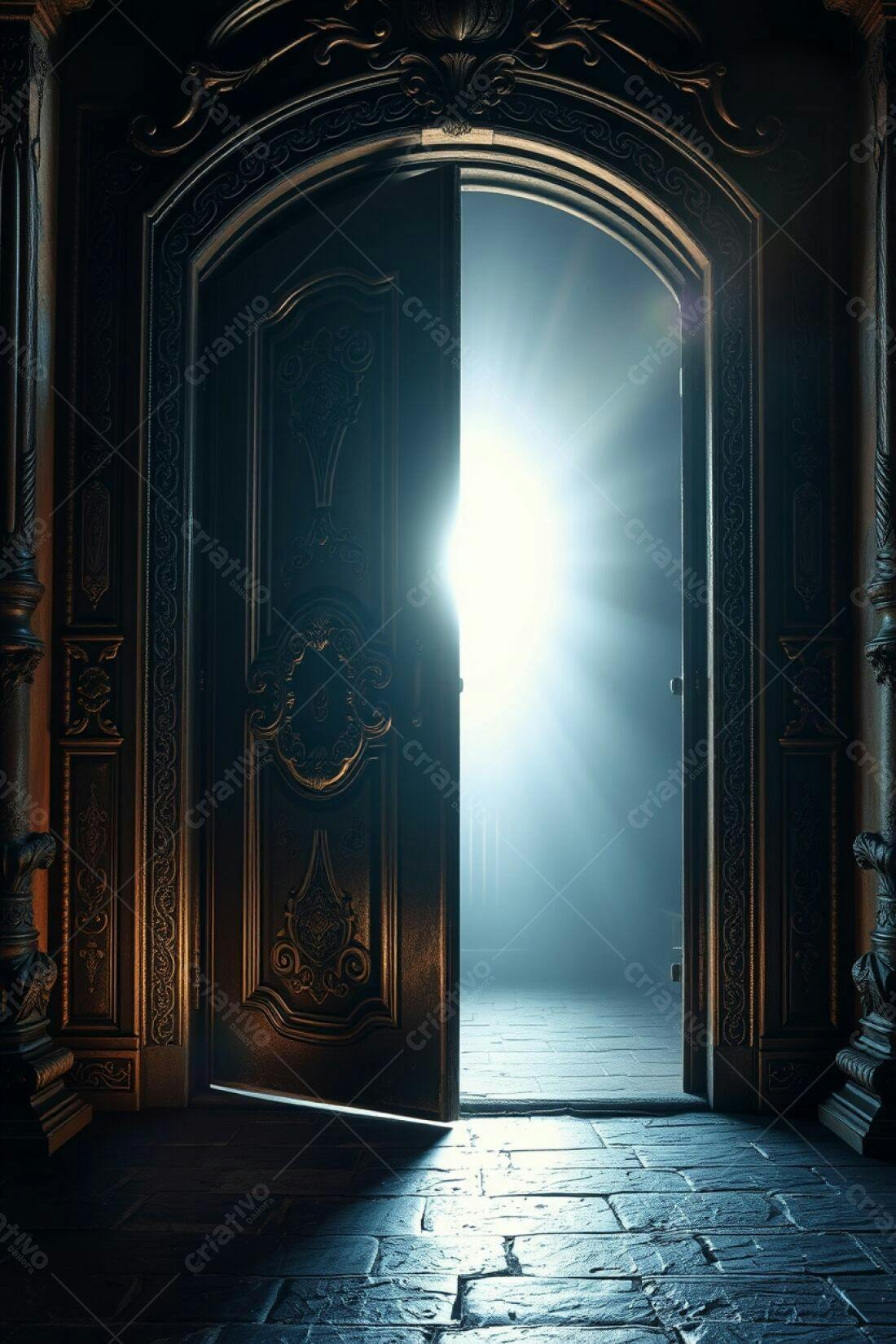 Porta antiga aberta luz misteriosa