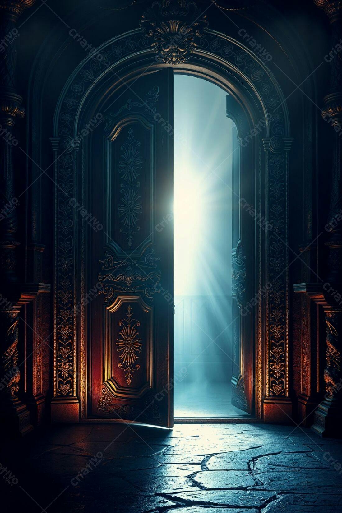 Porta antiga aberta para luz brilhante