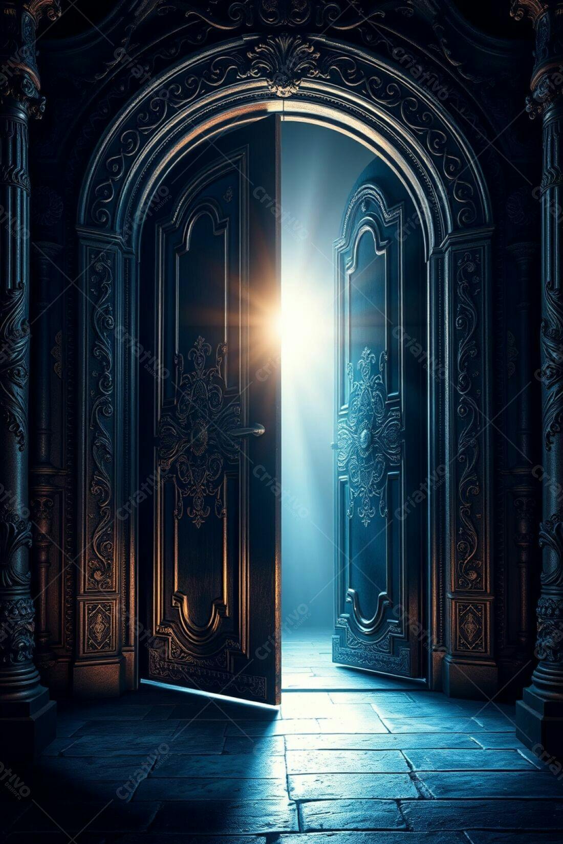 Porta antiga aberta luz misteriosa